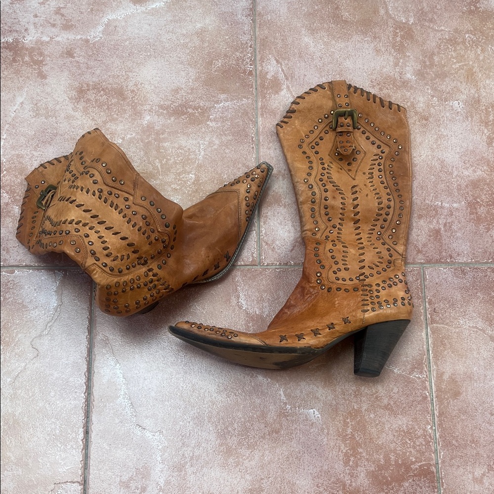 Brown Studded Western Cowgirl Boots